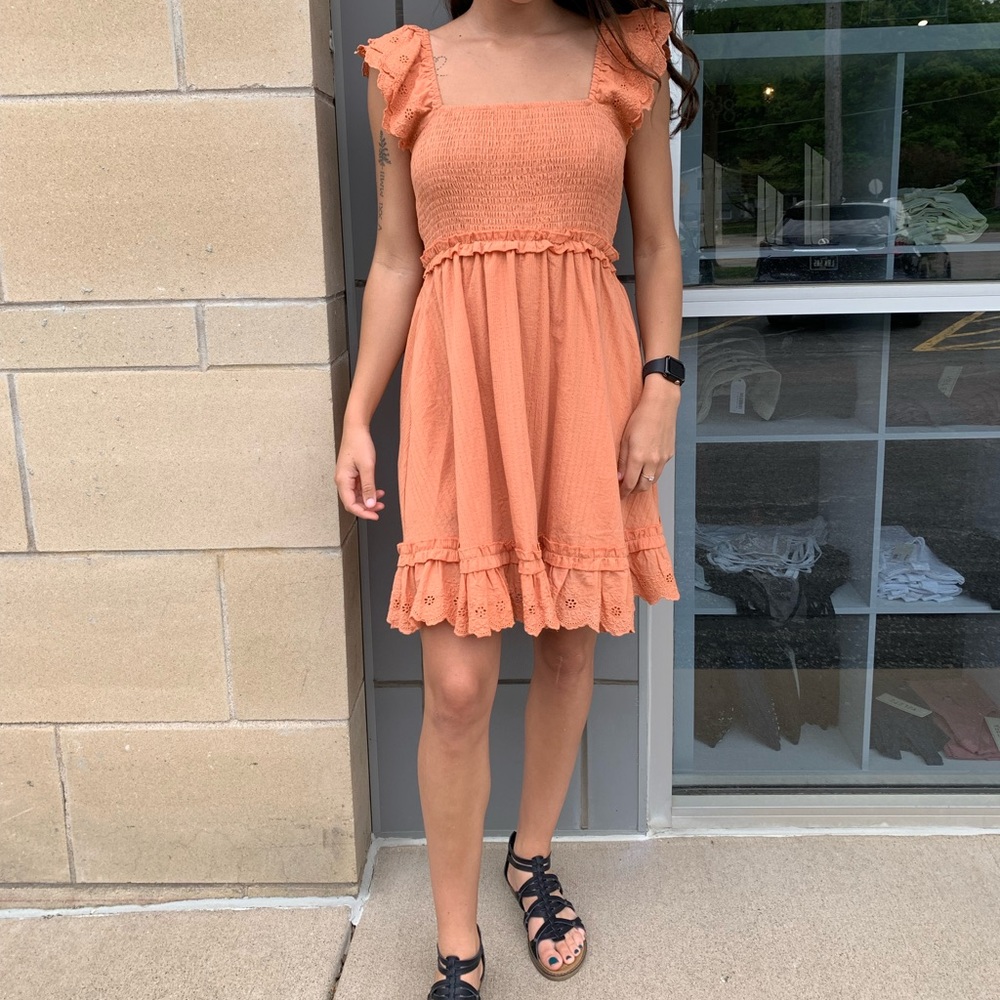 Smocked Orange Mini Dress